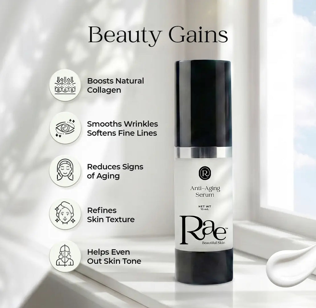 Rae Anti-Aging Serum for Wrinkles, Fine Lines & Firmness, Patented Formula for Smooth Radiant Skin